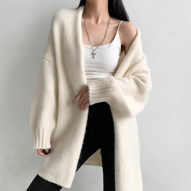 Puff Sleeve Long Knit Cardigan