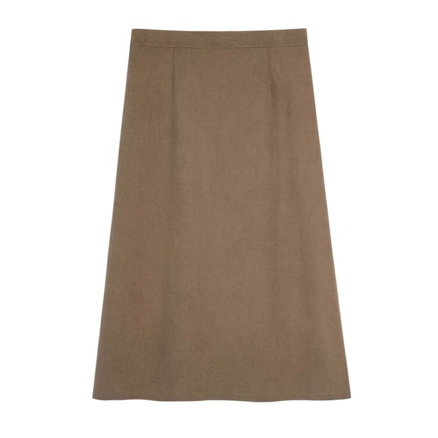 Slit Midi A-Line Skirt with High Waist and Plain Fabric