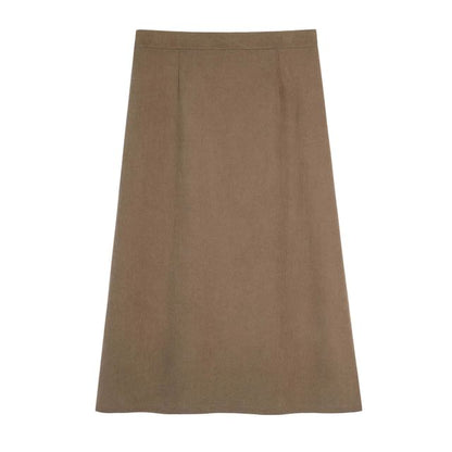 Slit Midi A-Line Skirt with High Waist and Plain Fabric