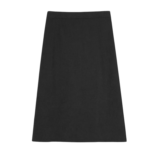 Slit Midi A-Line Skirt with High Waist and Plain Fabric