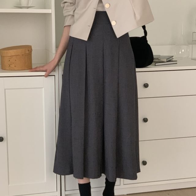 High-Rise Accordion Pleated Midi A-Line Skirt