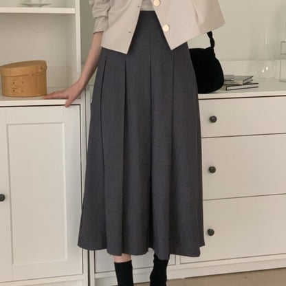 High-Rise Accordion Pleated Midi A-Line Skirt