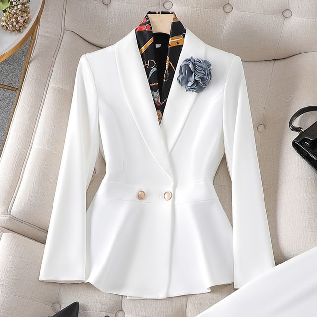 Double-Breasted Blazer, High-Rise Pencil Skirt, and Suit Trousers Set