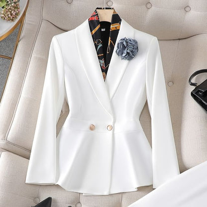 Double-Breasted Blazer, High-Rise Pencil Skirt, and Suit Trousers Set