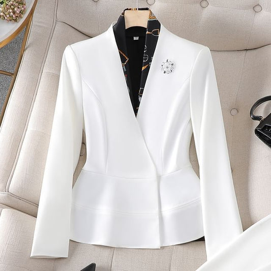 Elegant Peplum Blazer with High-Waist Pencil Skirt and Dress Pants Set