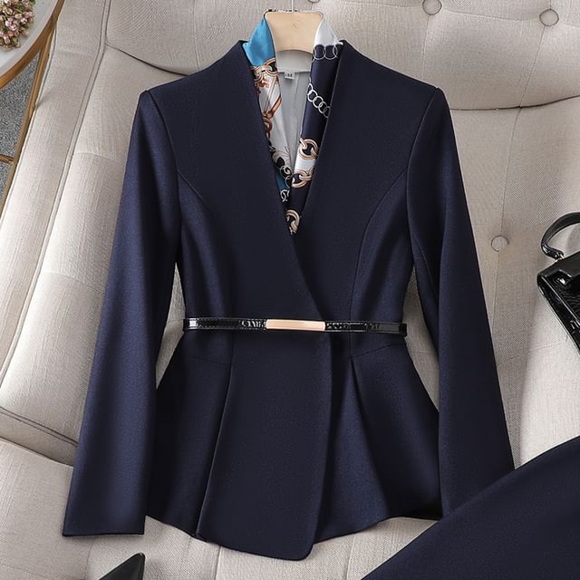 Peplum Blazer with High-Rise Pencil Skirt and Dress Pants Set