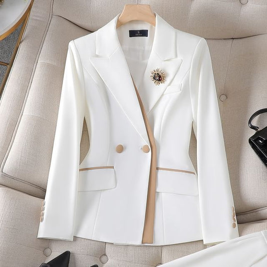 Peak Lapel Double-Breasted Blazer, High-Rise Pencil Skirt, and Slacks Set