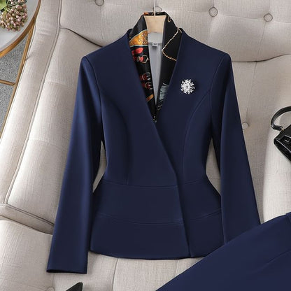 Elegant Peplum Blazer with High-Waist Pencil Skirt and Dress Pants Set