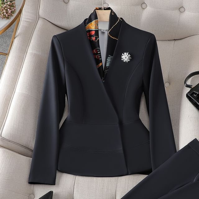 Elegant Peplum Blazer with High-Waist Pencil Skirt and Dress Pants Set