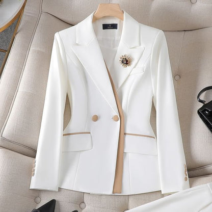 Peak Lapel Double-Breasted Blazer, High-Rise Pencil Skirt, and Slacks Set