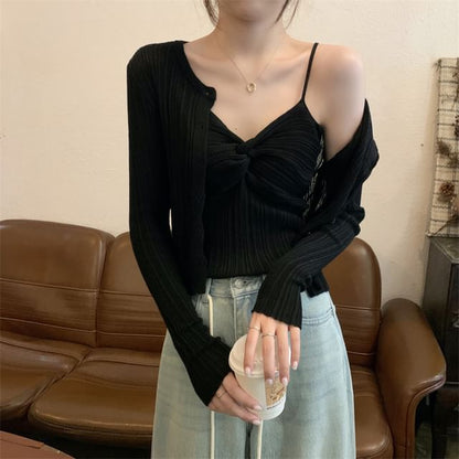 Twist Knit Camisole & Cardigan Set