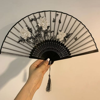 Foldable (Various Hand Designs) Floral Fan Fabric