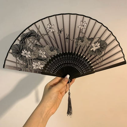 Foldable (Various Hand Designs) Floral Fan Fabric