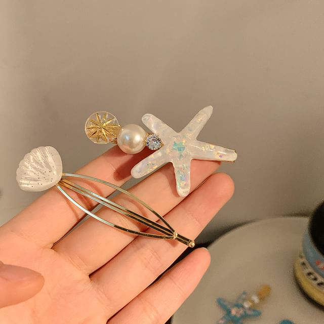 Faux Resin Shell Starfish Pearl Hair / Clip
