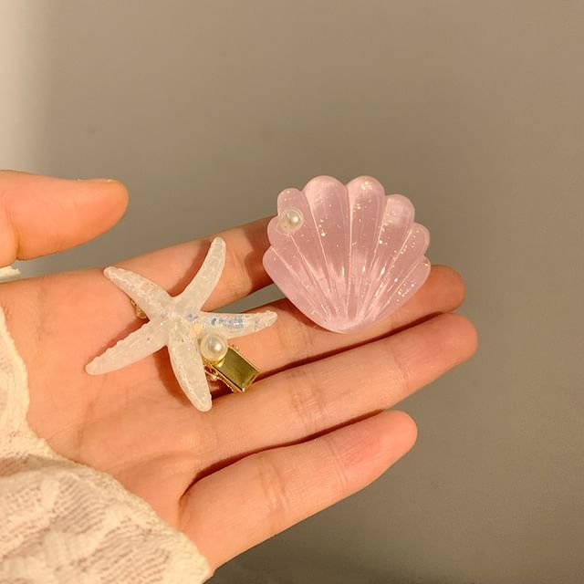 Faux Resin Shell Starfish Pearl Hair / Clip