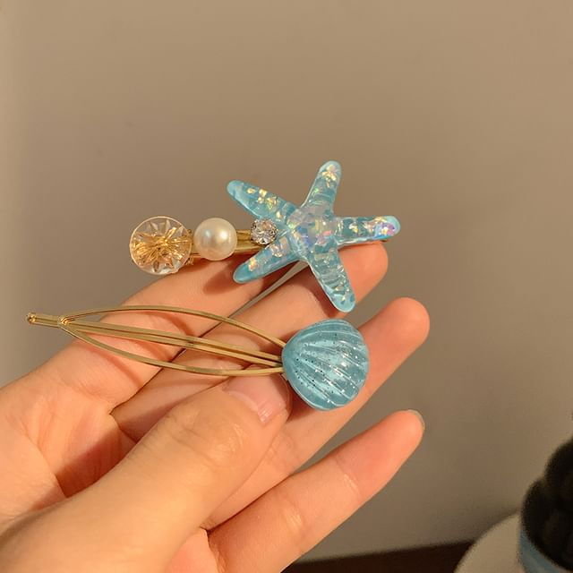 Faux Resin Shell Starfish Pearl Hair / Clip