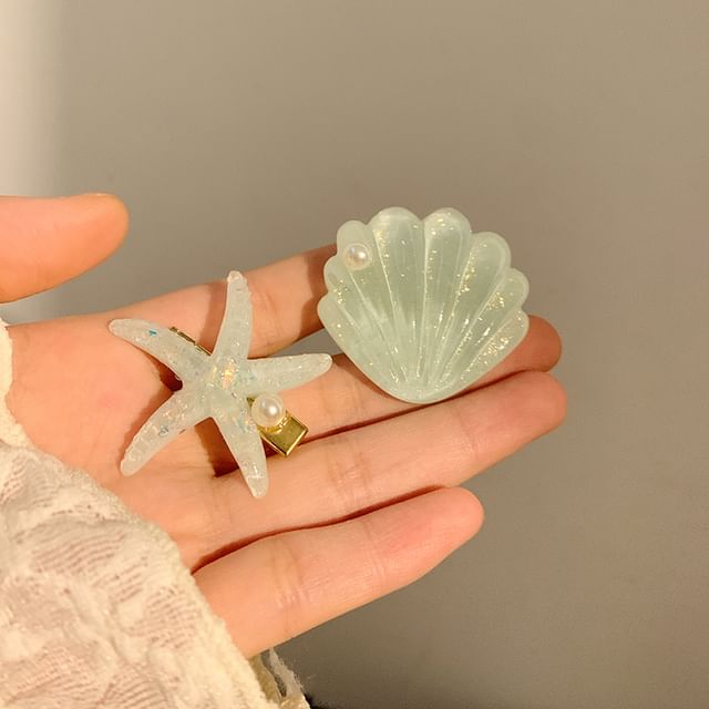 Faux Resin Shell Starfish Pearl Hair / Clip