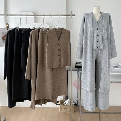 Midi Open Front Cardigan Vest & Wide Leg Pants Set