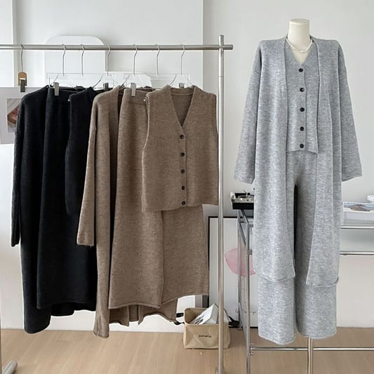Midi Open Front Cardigan Vest & Wide Leg Pants Set