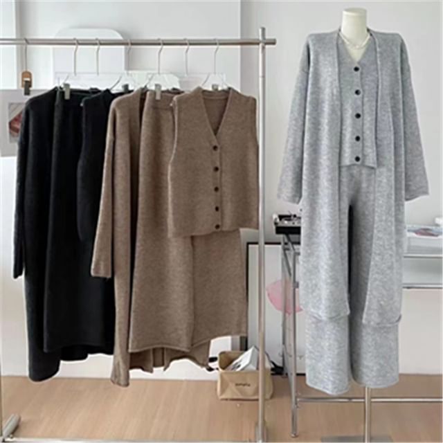 Midi Open Front Cardigan Vest & Wide Leg Pants Set