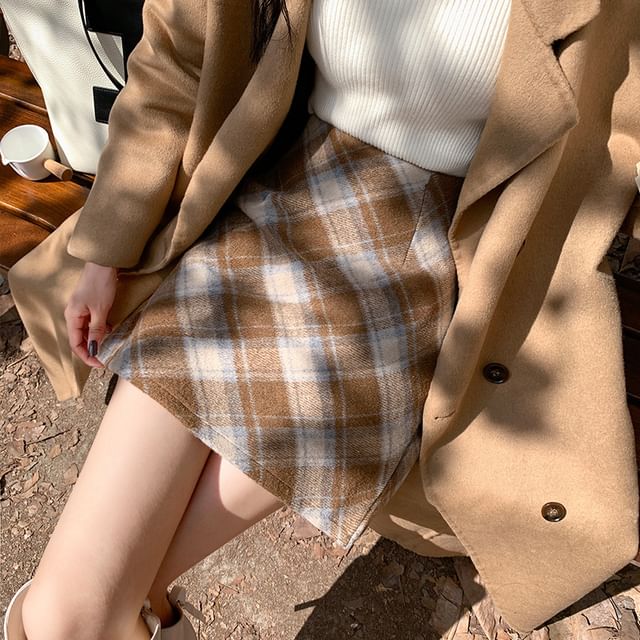 Argyle-Print Mini A-Line Skirt with High-Waist Style