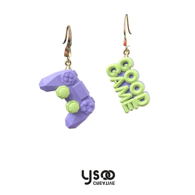 Earring Asymmetrical Drop Ear Clip-On Gamepad Cuff / Lettering