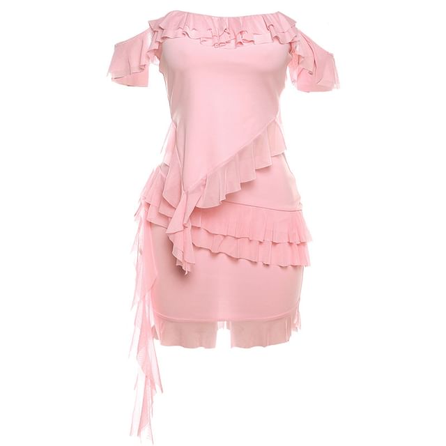 Sleeveless Off-Shoulder Ruffle Top with High-Waist Pencil Skirt Set