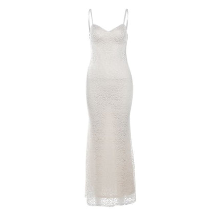 Thin Strap V-Neck Lace Maxi Sheath Dress