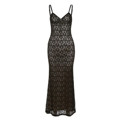 Thin Strap V-Neck Lace Maxi Sheath Dress