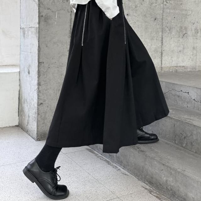High-Waist Contrast Stitched Midi A-Line Skirt