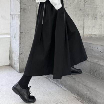 High-Waist Contrast Stitched Midi A-Line Skirt