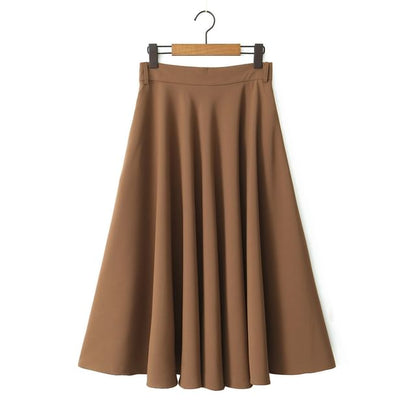 High-Waist Solid Midi A-Line Skirt with Clean Lines