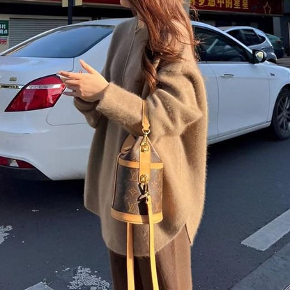 Maternity Long-Sleeve Crew Sweater, High-Rise Midi Skirt, and Strap Dress Set