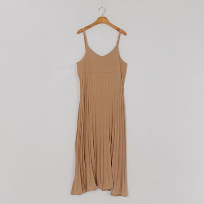 Accordion Pleated V-Neck A-Line Maxi Dress