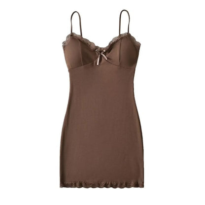 V-Neck Lace-Trim Mini Bodycon Dress