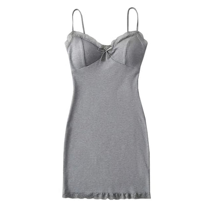 V-Neck Lace-Trim Mini Bodycon Dress