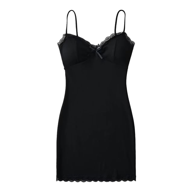 V-Neck Lace-Trim Mini Bodycon Dress
