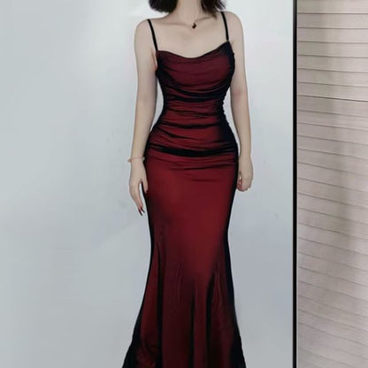 Ruched Open Back Mesh Mermaid Midi Dress