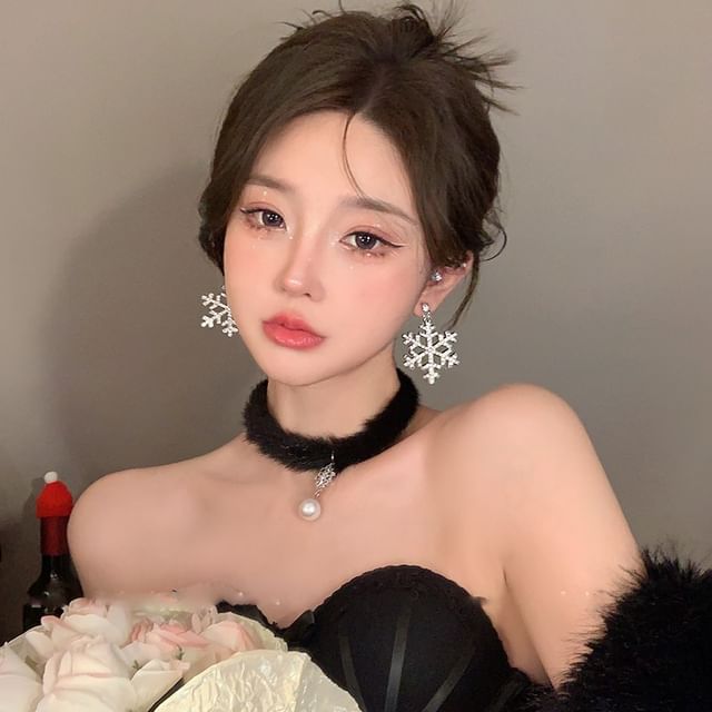 Tree Earring Chandelier Fluffy Choker / Drop Christmas Set Bracelet Snowflake