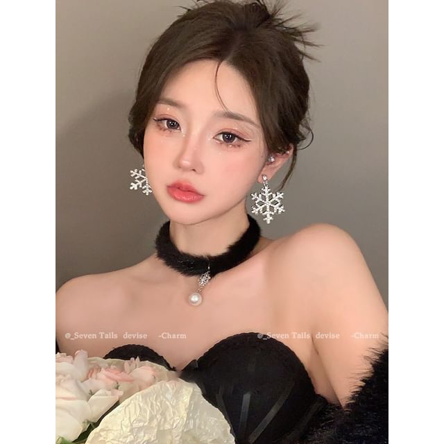 Tree Earring Chandelier Fluffy Choker / Drop Christmas Set Bracelet Snowflake