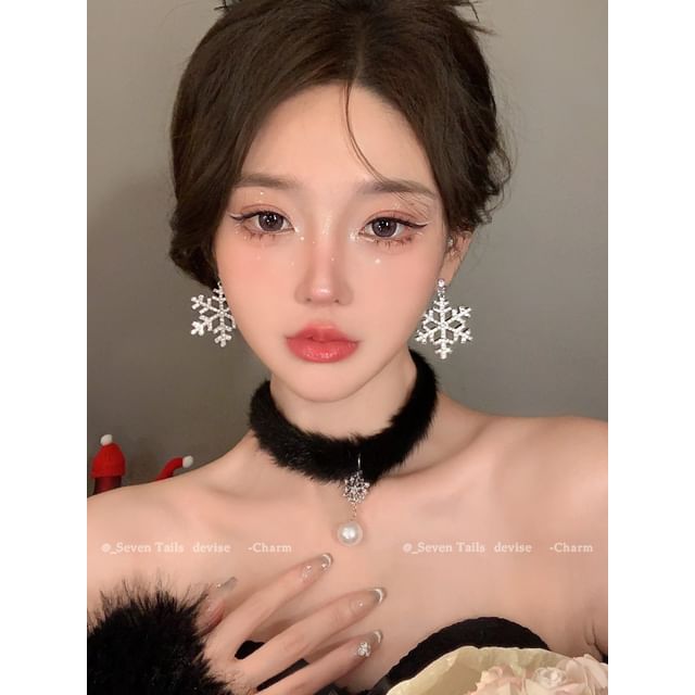 Tree Earring Chandelier Fluffy Choker / Drop Christmas Set Bracelet Snowflake