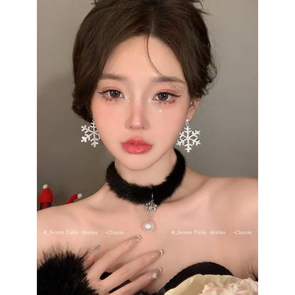 Tree Earring Chandelier Fluffy Choker / Drop Christmas Set Bracelet Snowflake