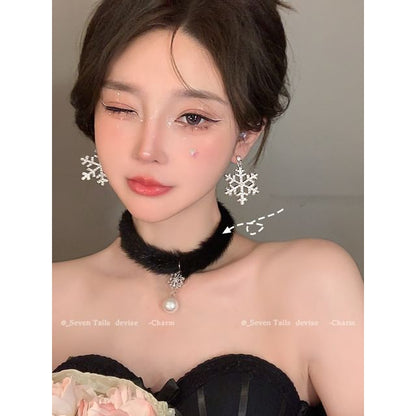 Tree Earring Chandelier Fluffy Choker / Drop Christmas Set Bracelet Snowflake