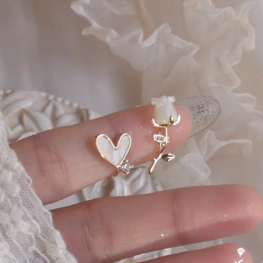 Rose Alloy Earring Stud Rhinestone Heart Asymmetrical