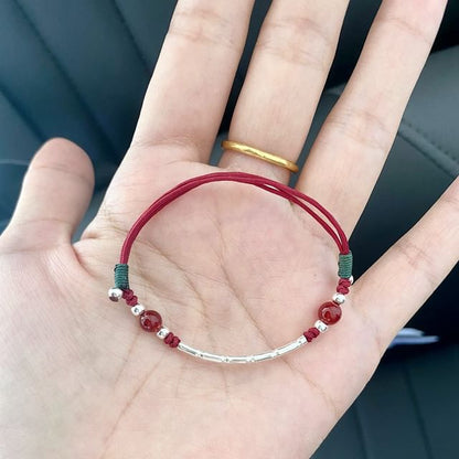 String Agate Sterling Silver Bead Bracelet