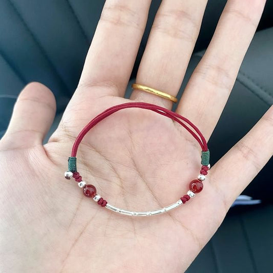 String Agate Sterling Silver Bead Bracelet