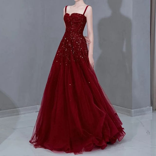 Sequin Mesh A-Line Evening Gown
