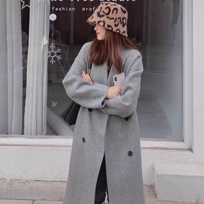 Double Breasted Plain Long Coat