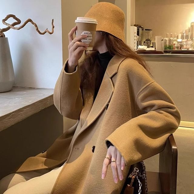 Double Breasted Plain Long Coat