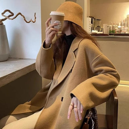 Double Breasted Plain Long Coat